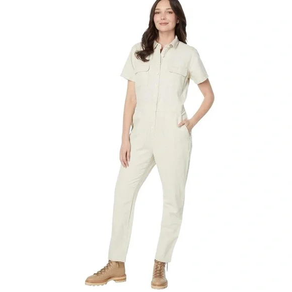 Outerknown NWT S.E.A. Organic Cotton Linen Natural Coveralls Jumpsuit Women’s XL - Picture 4 of 16